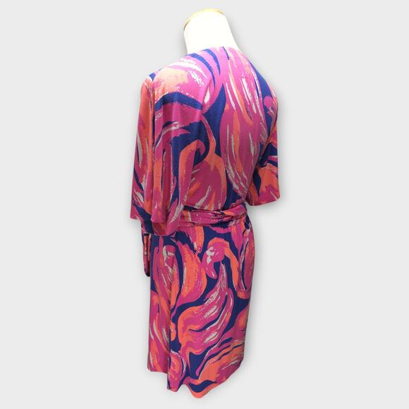 Womens Lilly Pulitzer Blue/Orange/Pink Short Sleeve Wrap Dress Size XS - Picture 4 of 7
